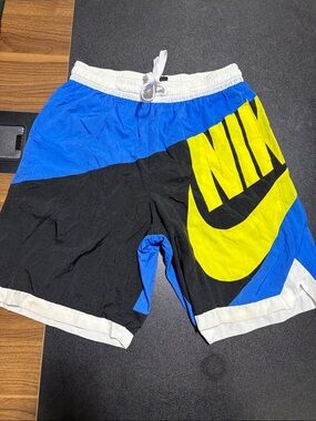Nike Blue Black Yellow Colorblock Mesh Lined Swimming Trunk Shorts (large)